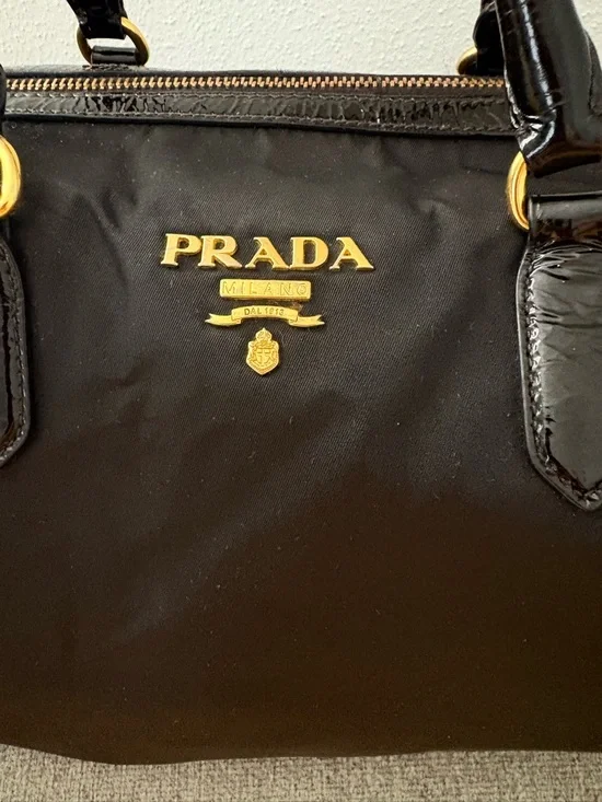 Prada Black Nylon Bowling Satchel with Gold Hardware - Picture 3 of 6